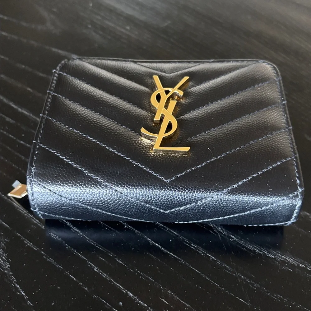 Saint Laurent Quilted Leather Zip Wallet - Black with Gold Logo - Picture 7 of 7